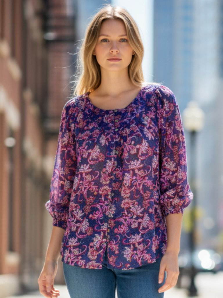 Nwt Beachlunchlounge Penelope Printed Top In Royal Passion